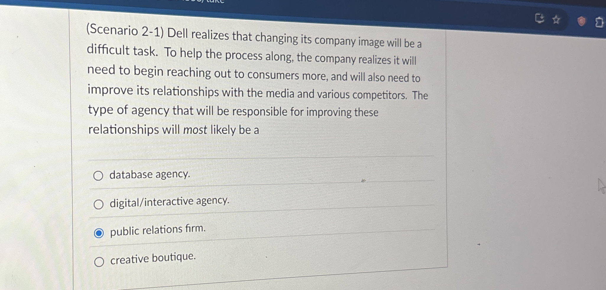  (Scenario 2-1) Dell realizes that changing its company image will be