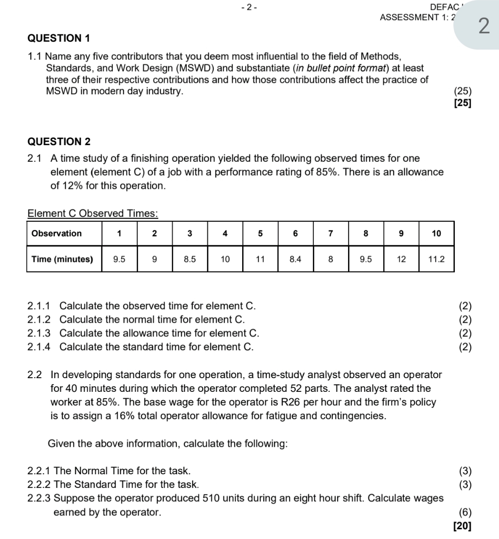  -2- DEFAC ?' ASSESSMENT 1: 2 QUESTION 1 2 1.1 Name