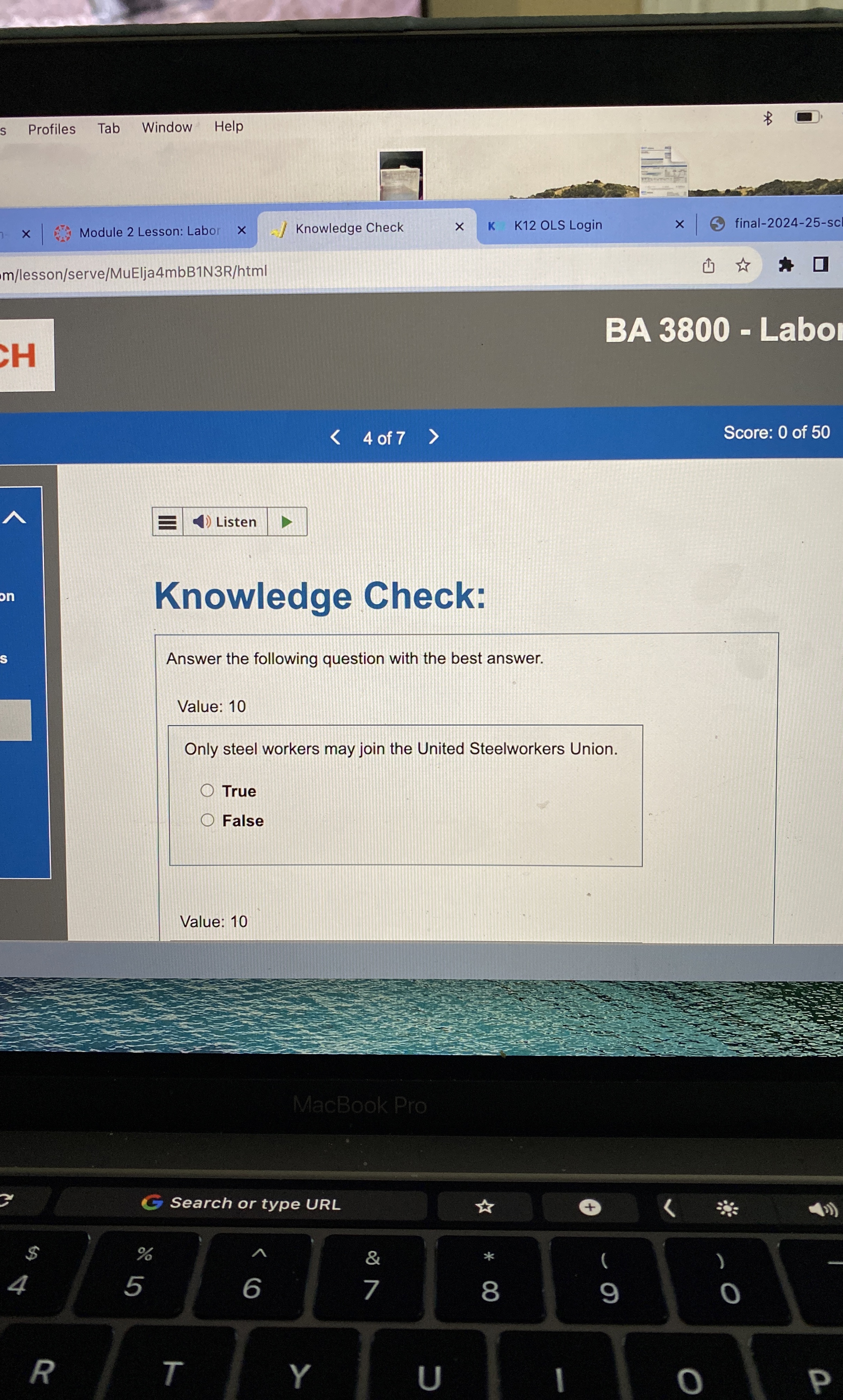  S Profiles Tab Window Help Module 2 Lesson: Labo Knowledge Check