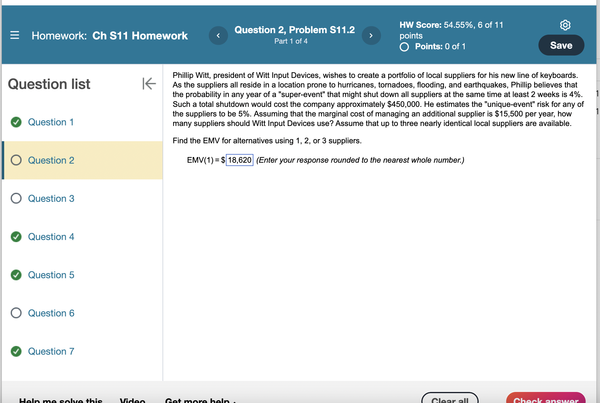  Homework: Ch 111 Homework Question 2, Problem $11.2 HW Score: 54.55%,6