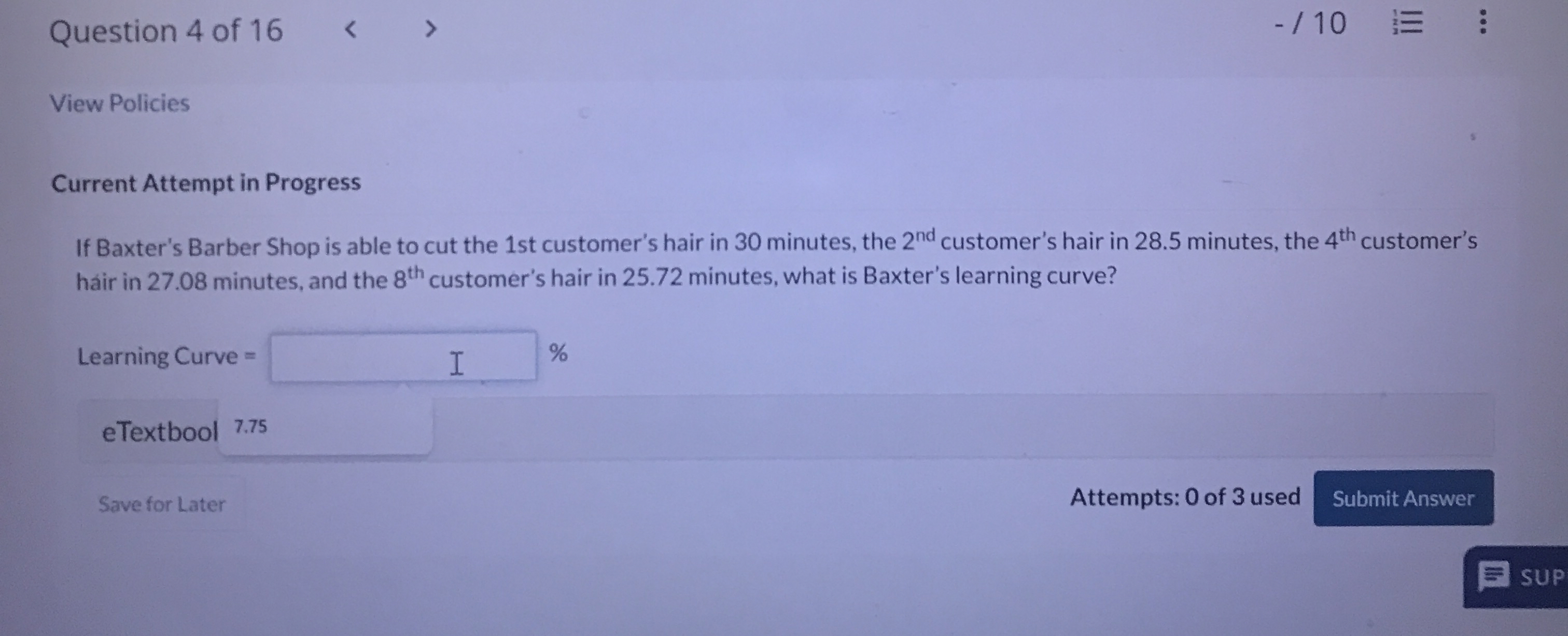  Current Attempt in Progress If Baxter's Barber Shop is able to