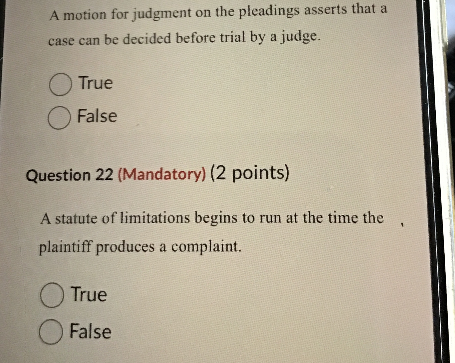  A motion for judgment on the pleadings asserts that a case