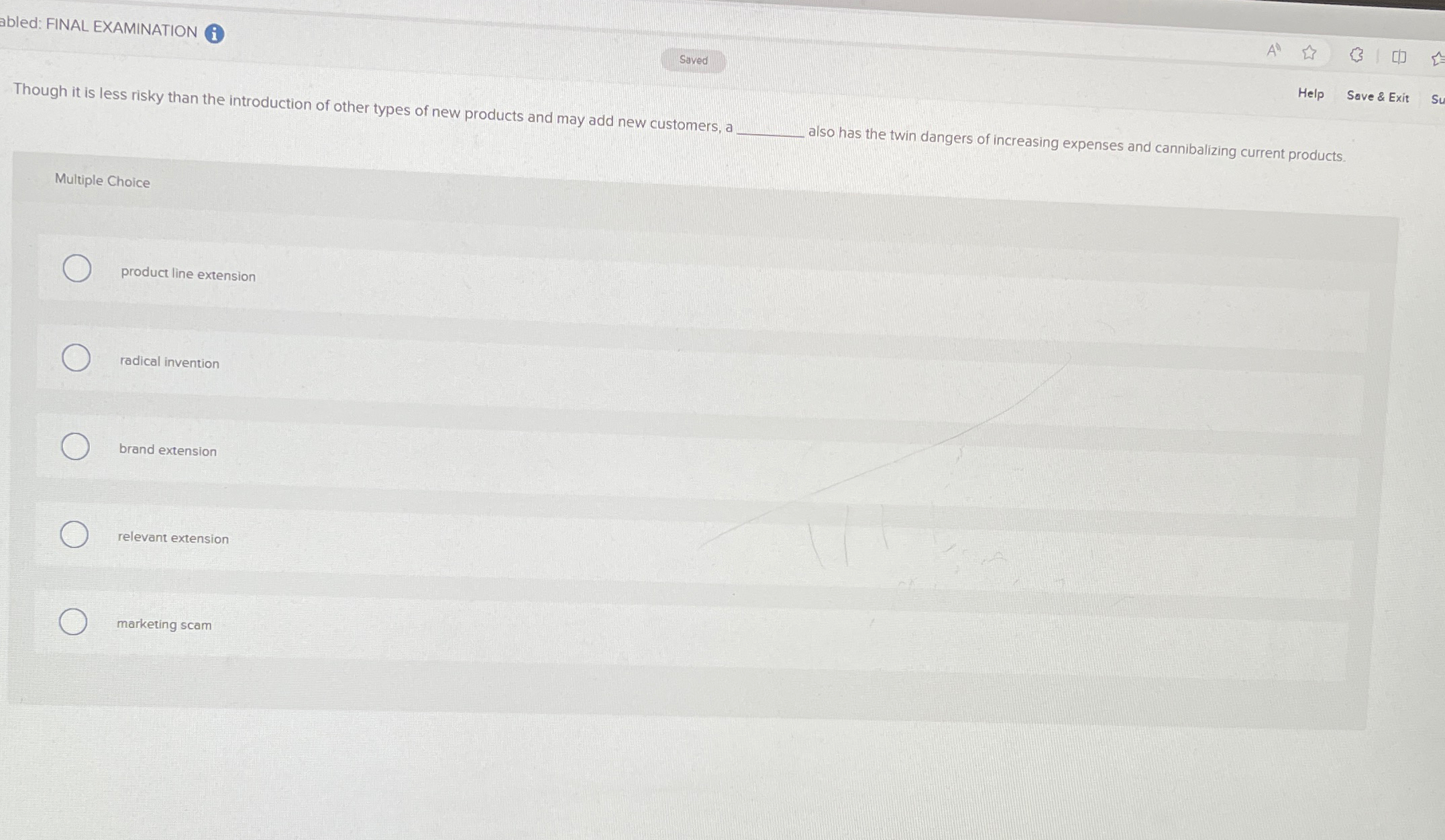  abled: FINAL EXAMINATION B Though it is less risky than the