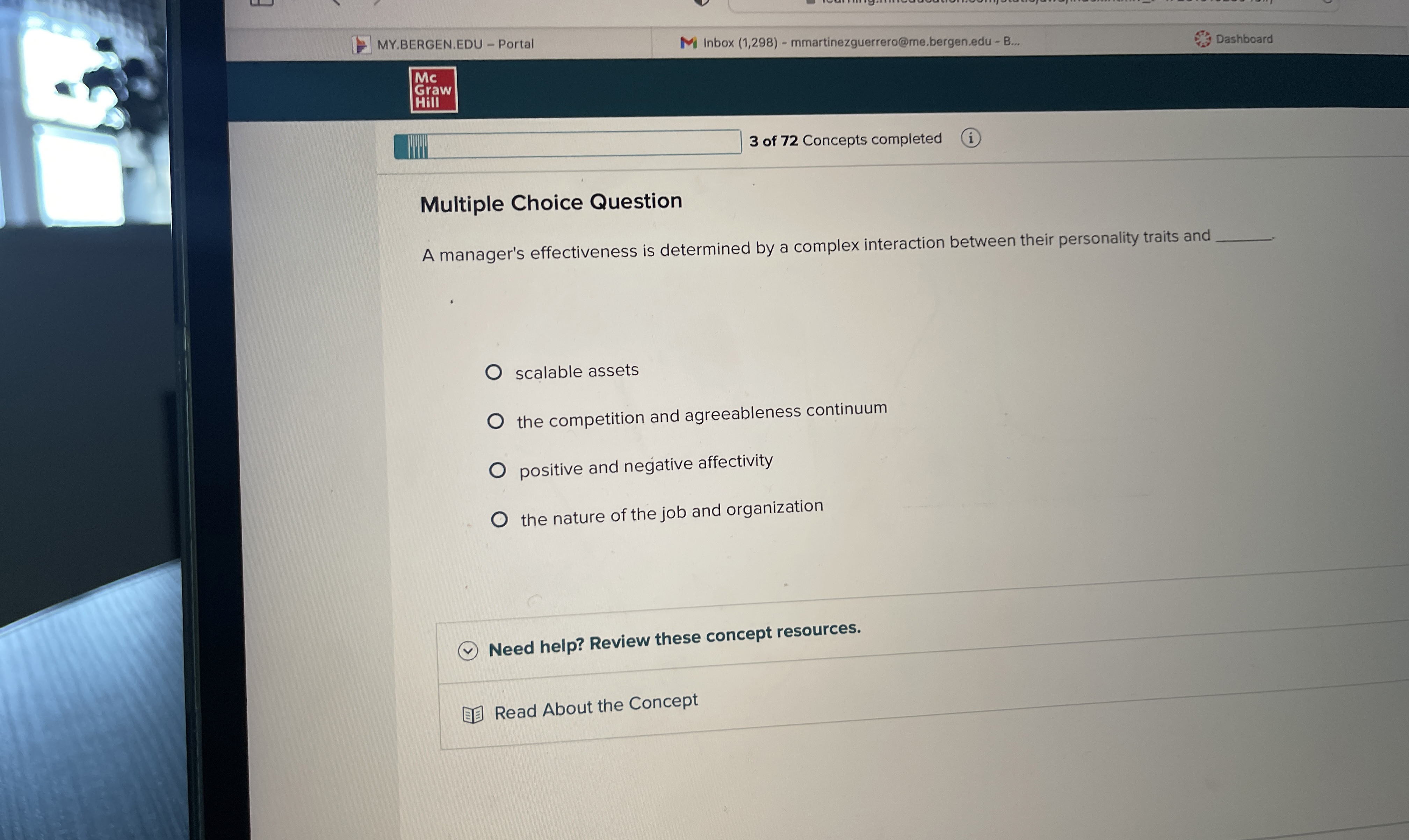  Multiple Choice Question A manager's effectiveness is determined by a complex