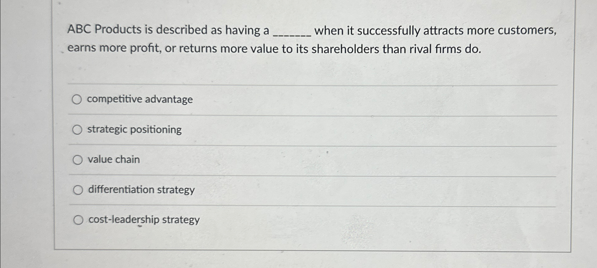  ABC Products is described as having a q, when it successfully