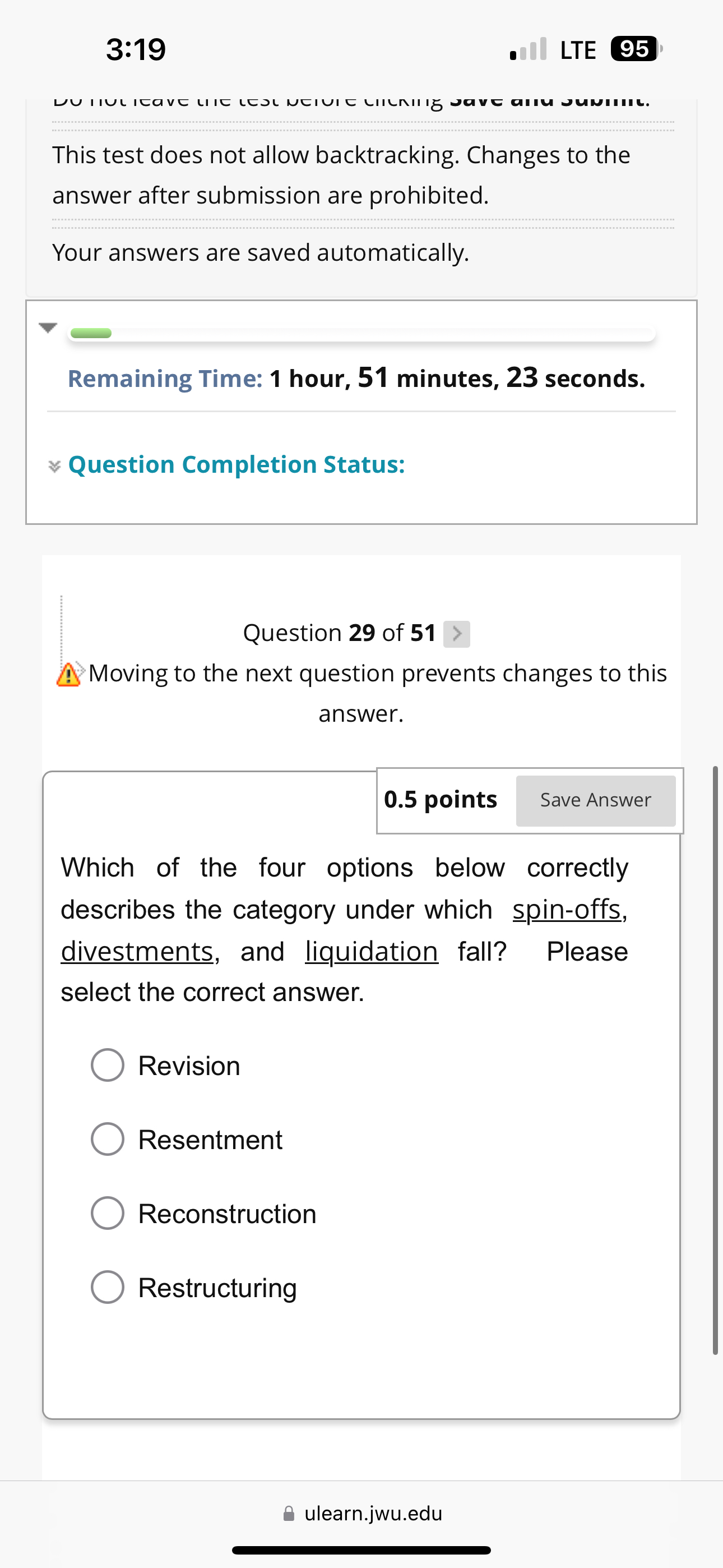  3:19 LTE 95 This test does not allow backtracking. Changes to