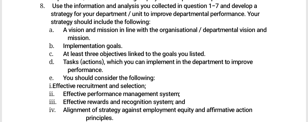  Use the information and analysis you collected in question 1-7 and