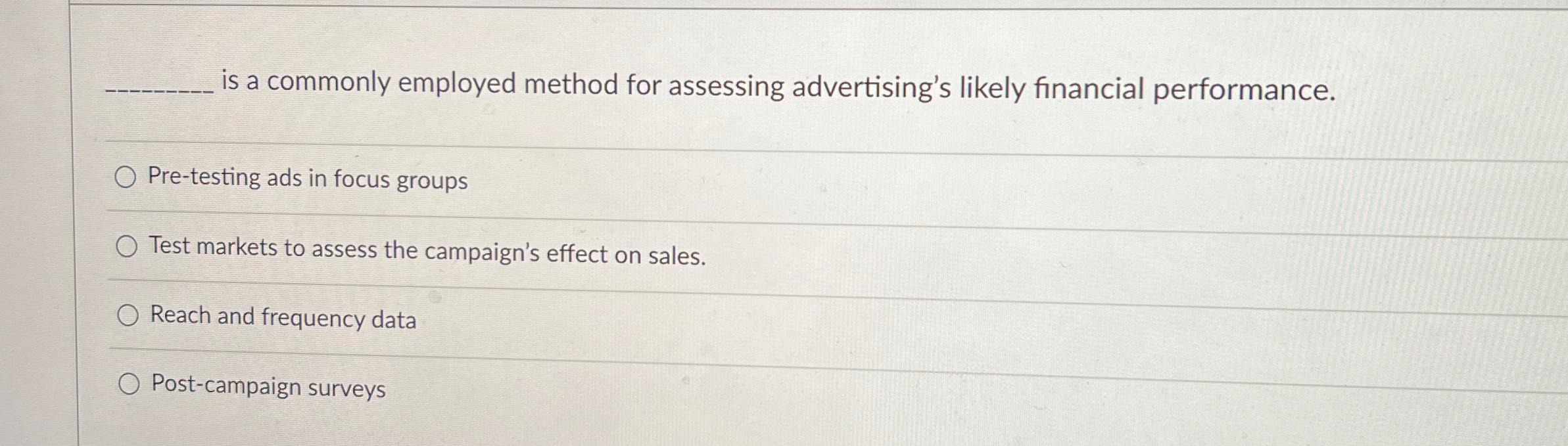  is a commonly employed method for assessing advertising's likely financial performance.