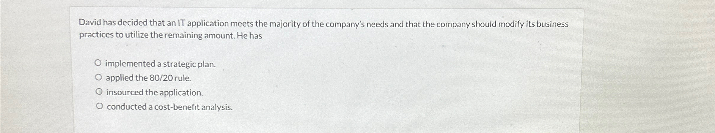 David has decided that an IT application meets the majority of