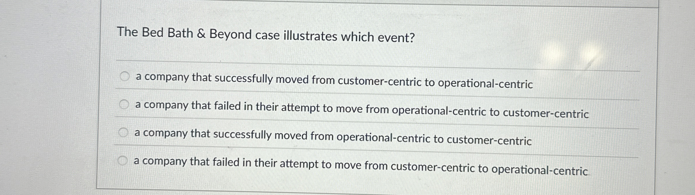  The Bed Bath & Beyond case illustrates which event? a company