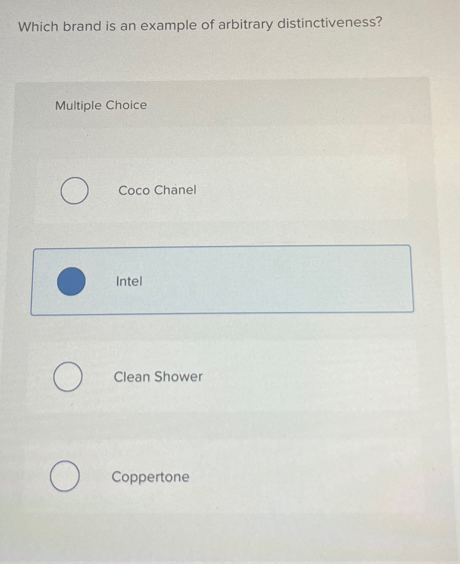  Which brand is an example of arbitrary distinctiveness? Multiple Choice Coco