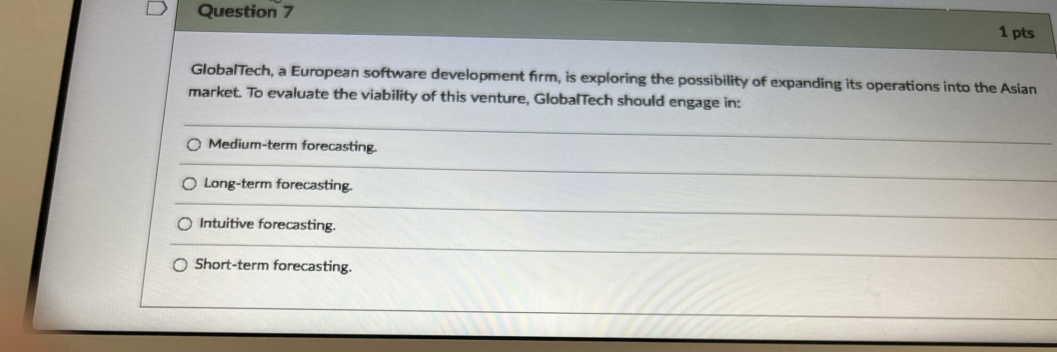  Question 7 1 pts GlobalTech, a European software development firm, is