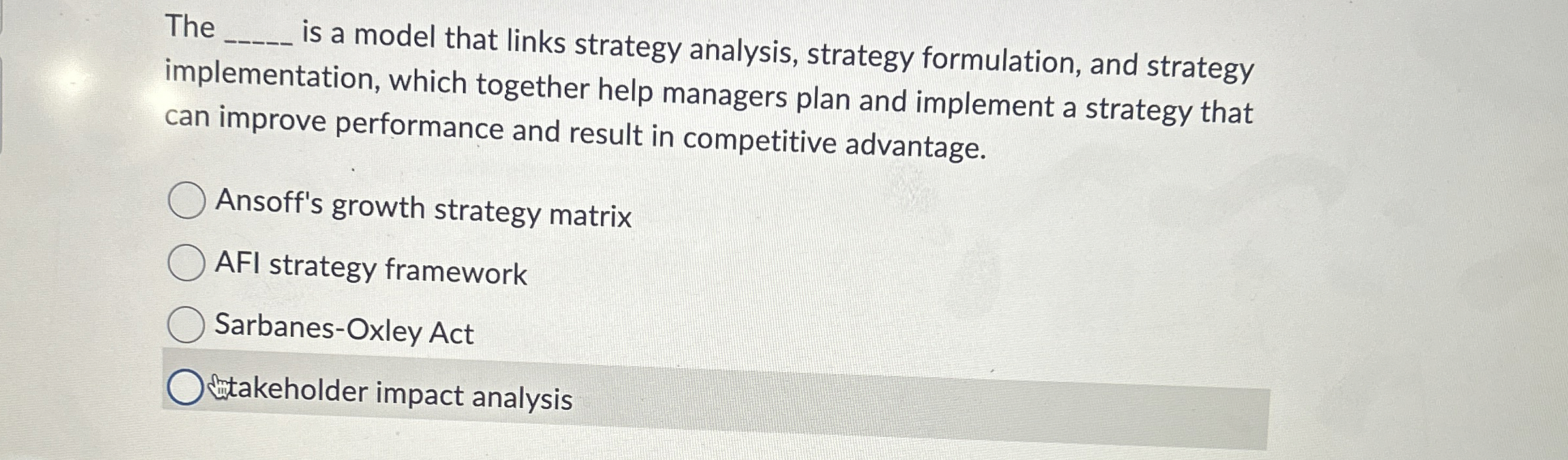  The q, is a model that links strategy analysis, strategy formulation,