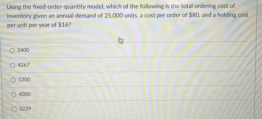  Using the fixed-order-quantity model, which of the following is the total