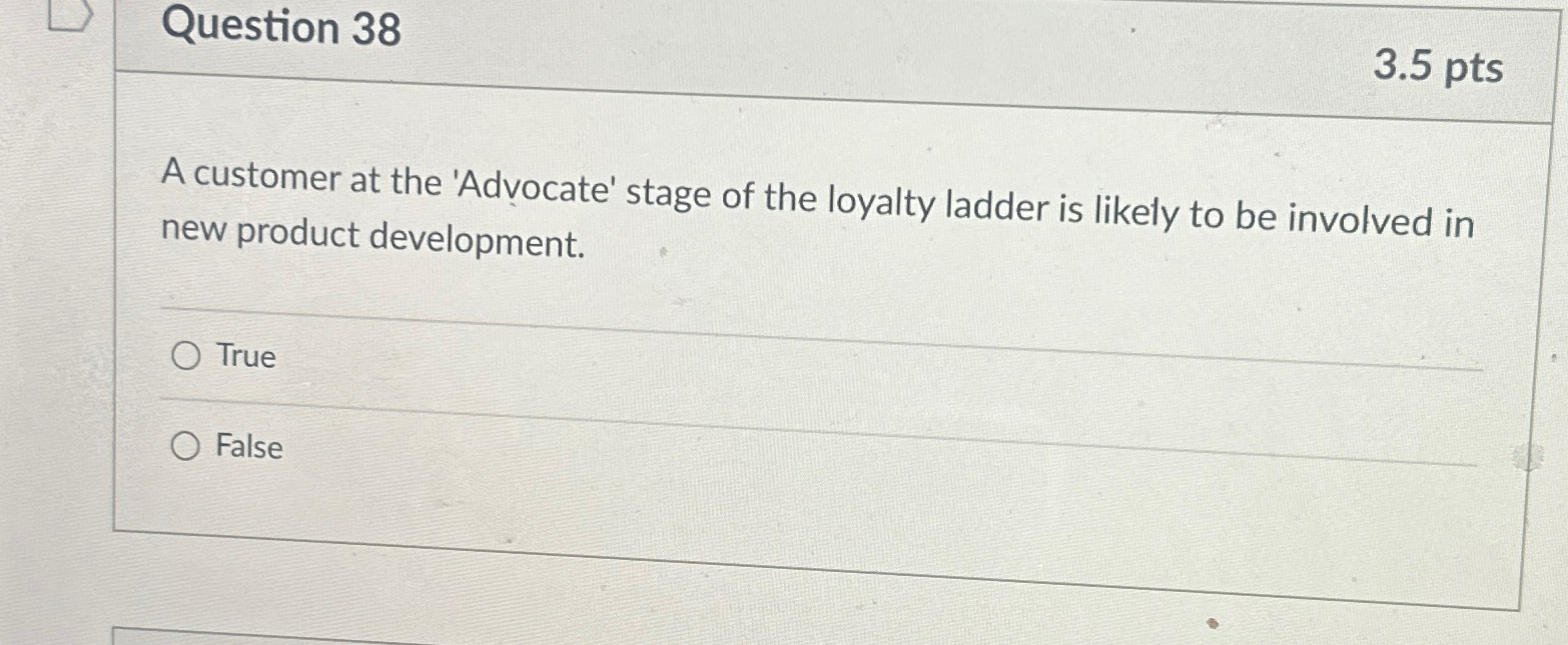 Question 38 3.5pts A customer at the 'Advocate' stage of the