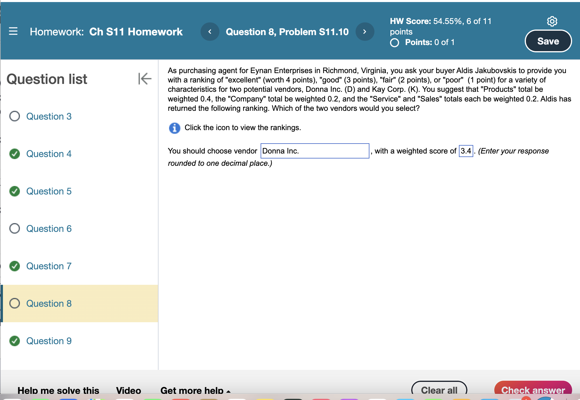  .(Enter your response As purchasing agent for Eynan Enterprises in Richmond,