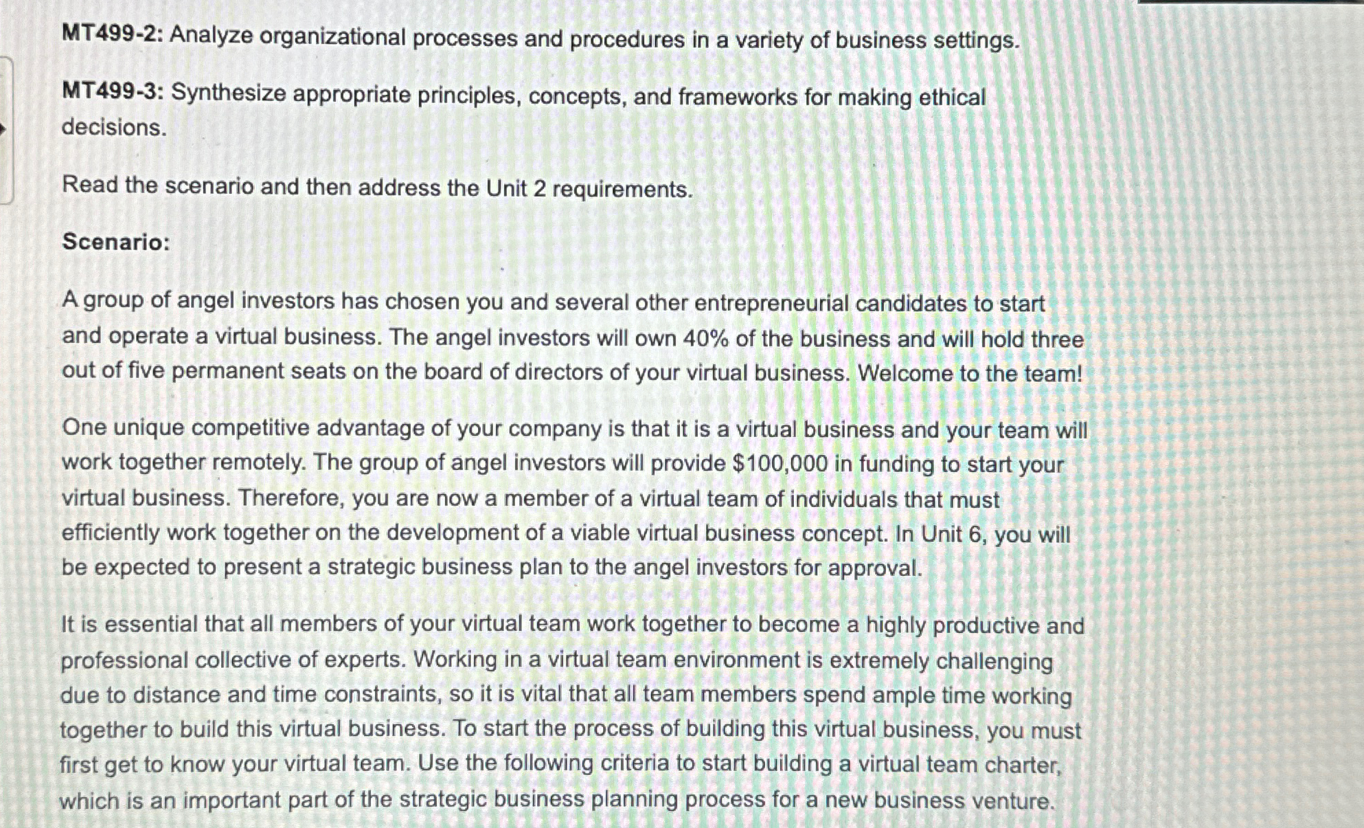  MT499-2: Analyze organizational processes and procedures in a variety of business