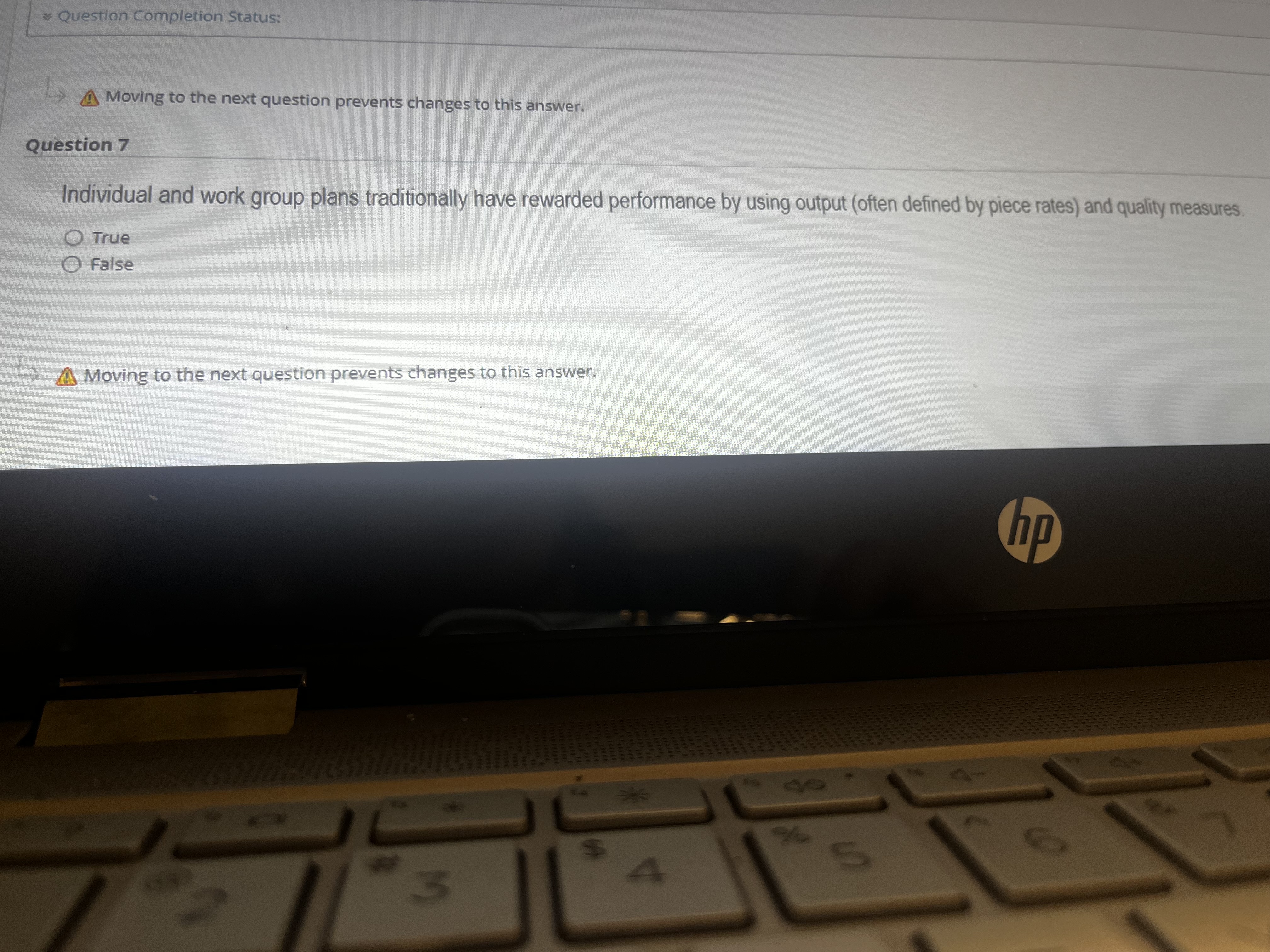  ~~ Question Completion Status: Moving to the next question prevents changes