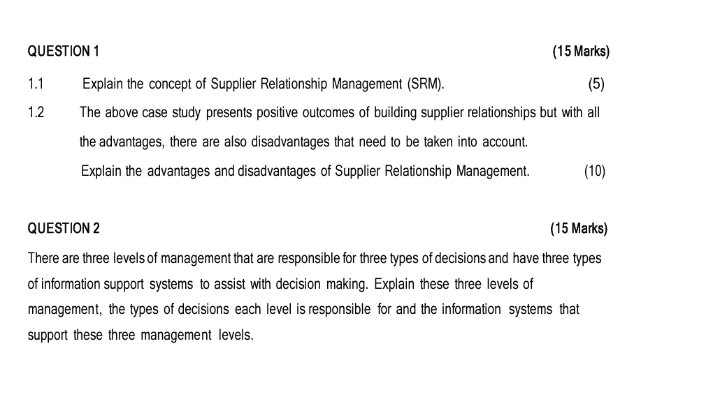  QUESTION 1 (15 Marks) 1.1 Explain the concept of Supplier Relationship