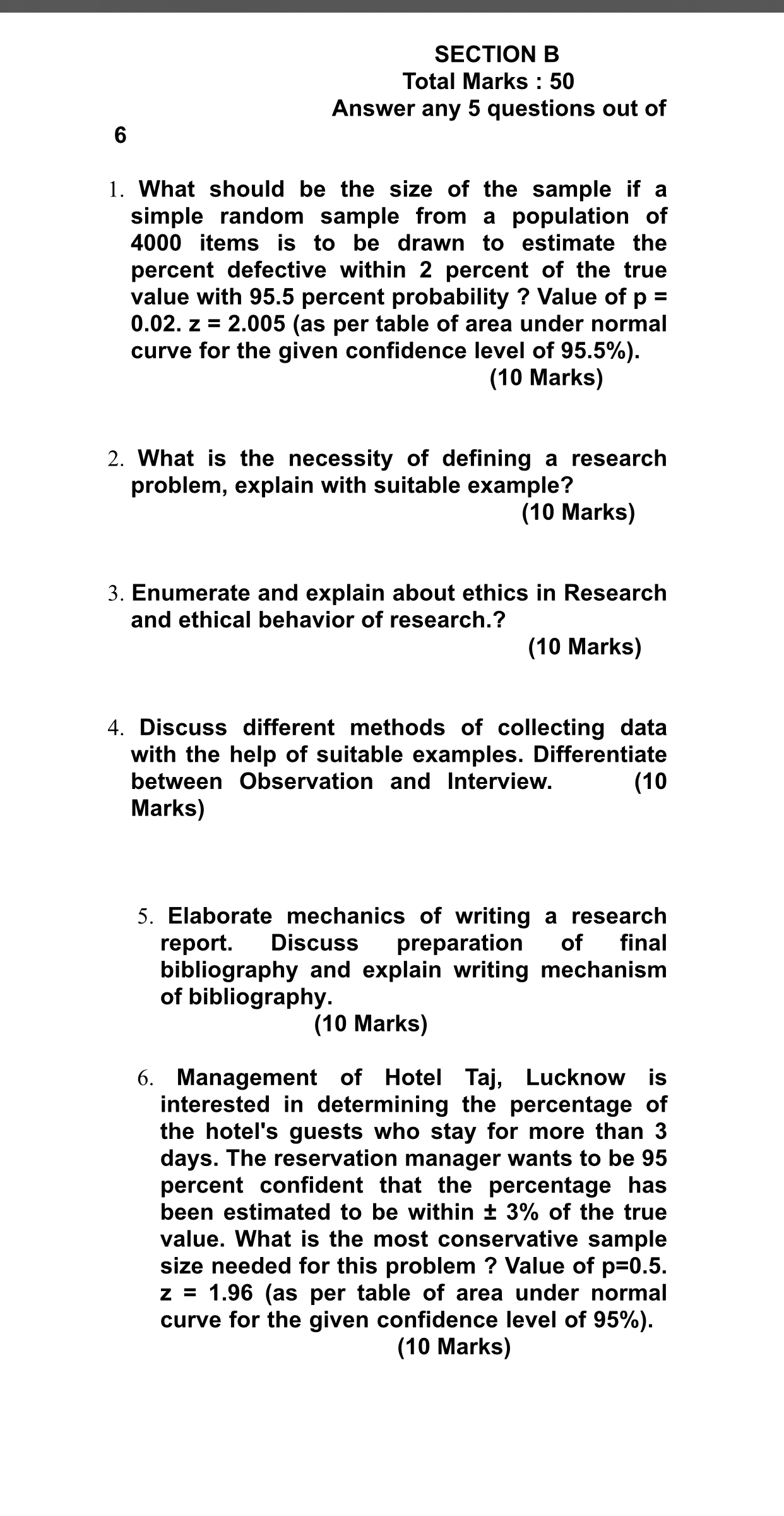  SECTION B Total Marks : 50 Answer any 5 questions out