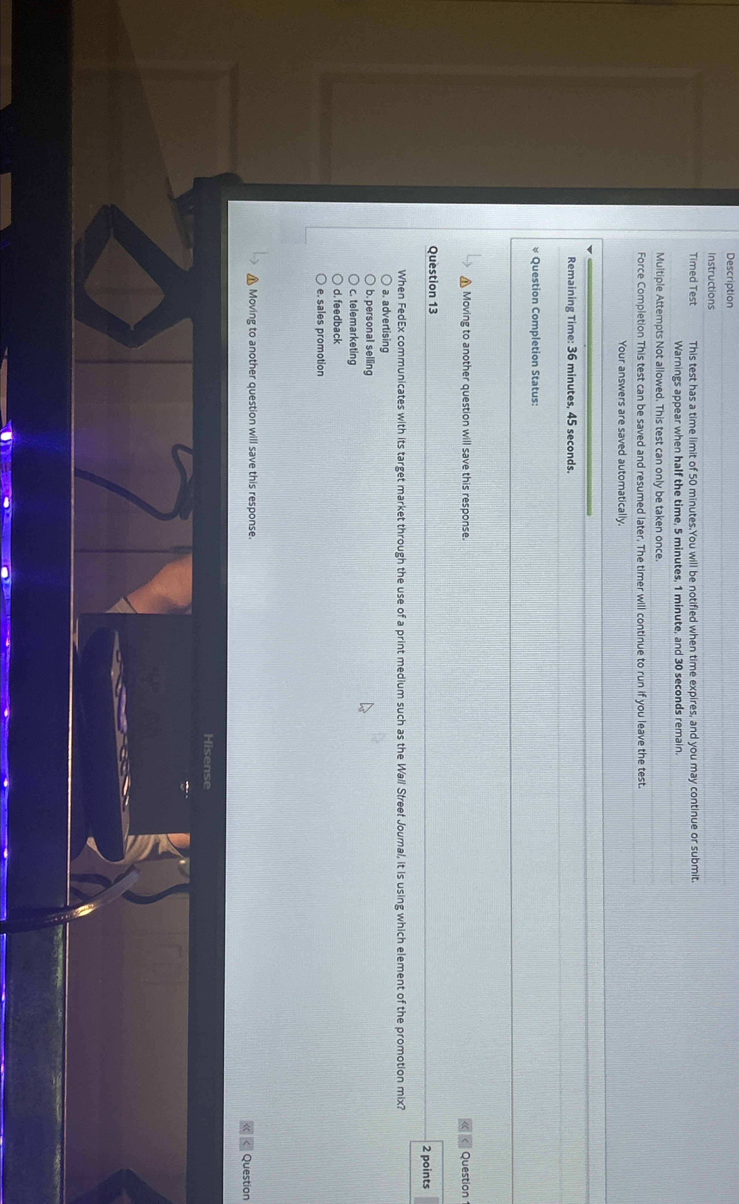  Description Instructions Timed Test This test has a time limit of