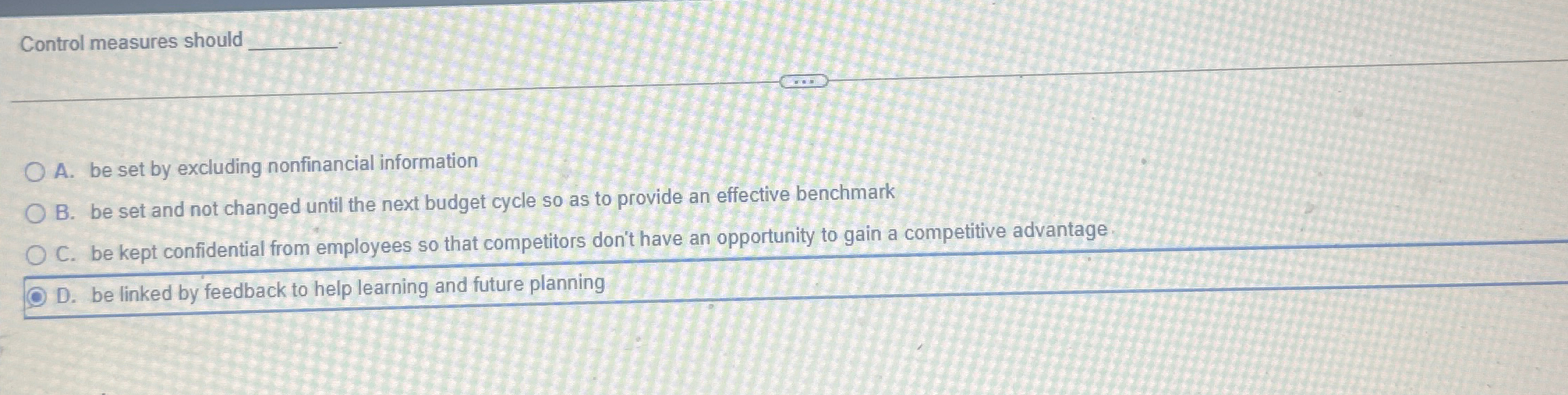  Control measures should q, A. be set by excluding nonfinancial information