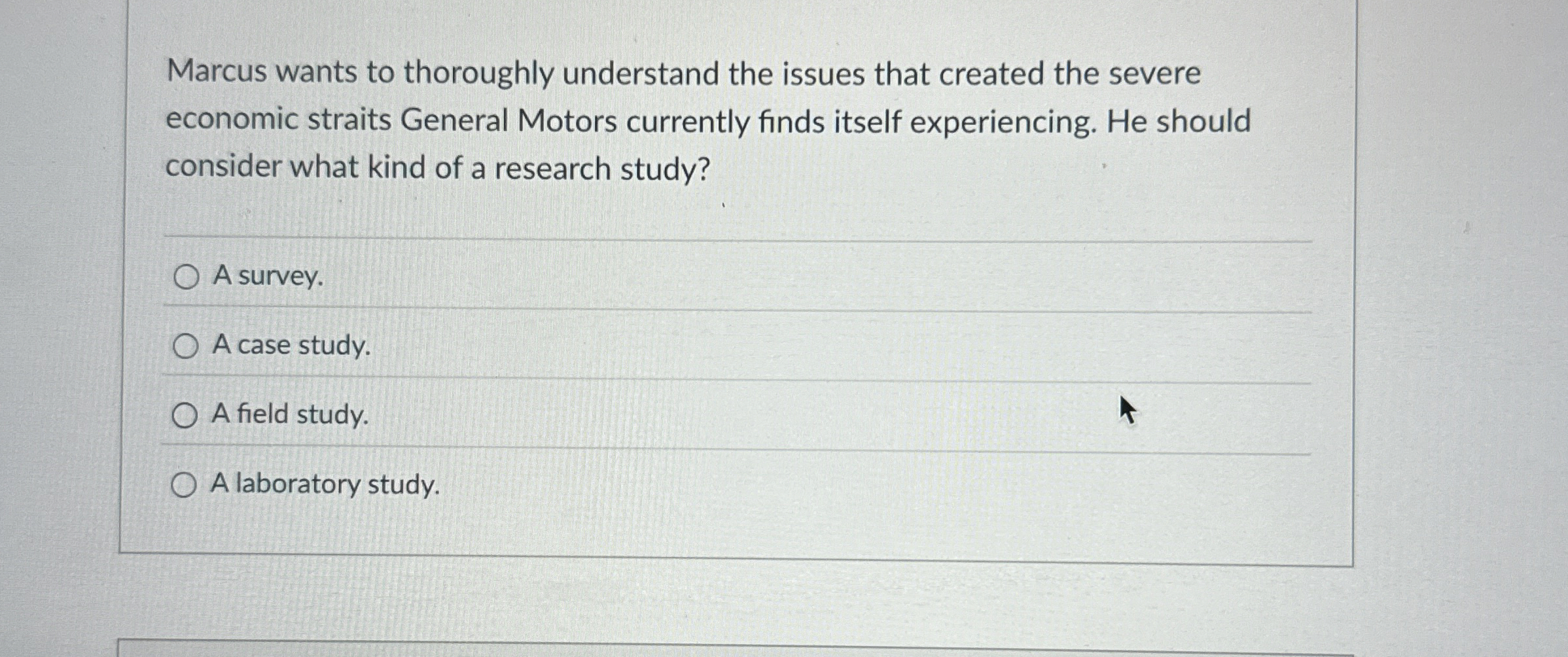  Marcus wants to thoroughly understand the issues that created the severe