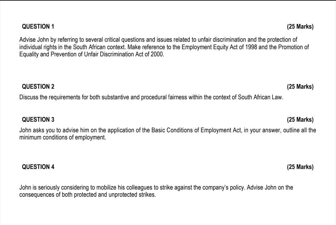  QUESTION 1 (25 Marks) Advise John by referring to several critical