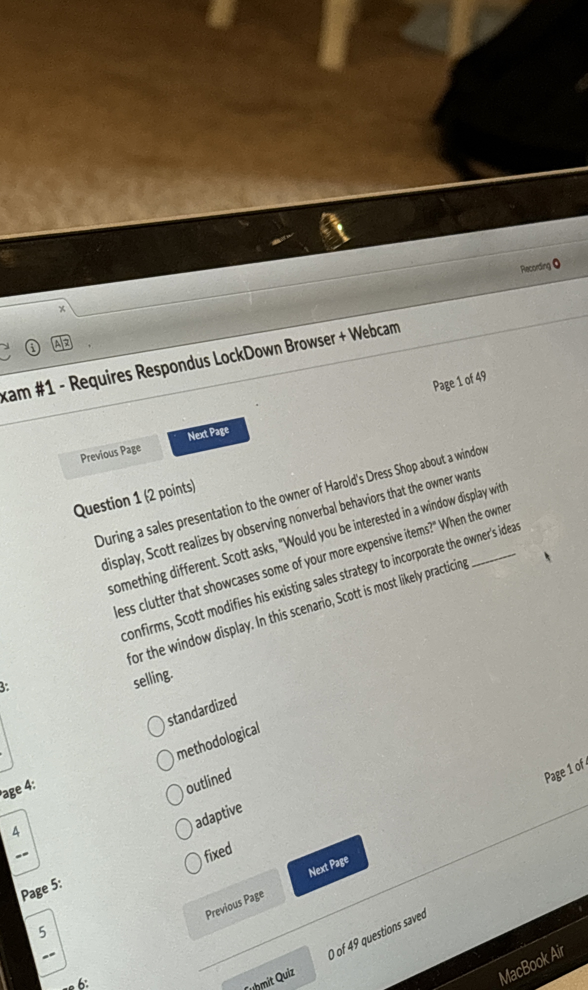  Question 1(2 points) During a sales presentation to the owner of