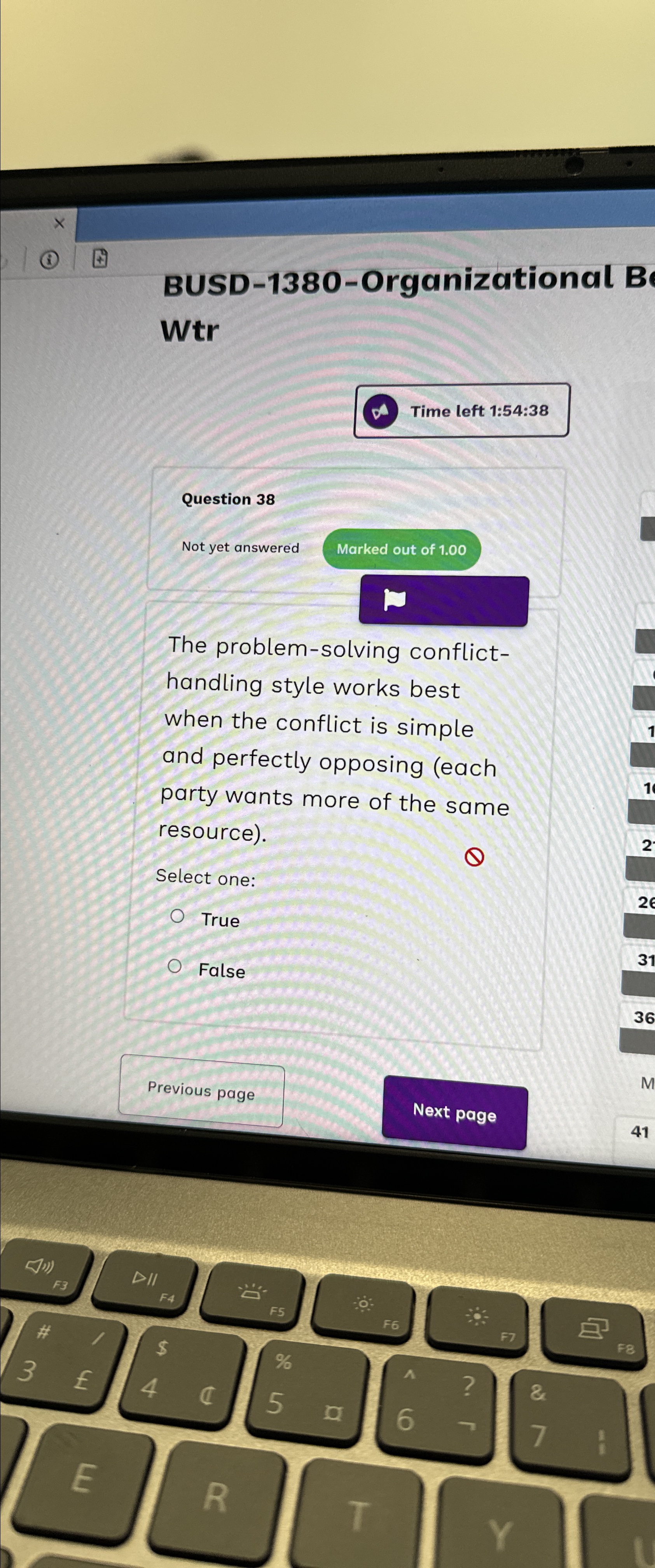  BUSD-1380-Organizational B Wtr Question 38 Not yet answered Marked out of