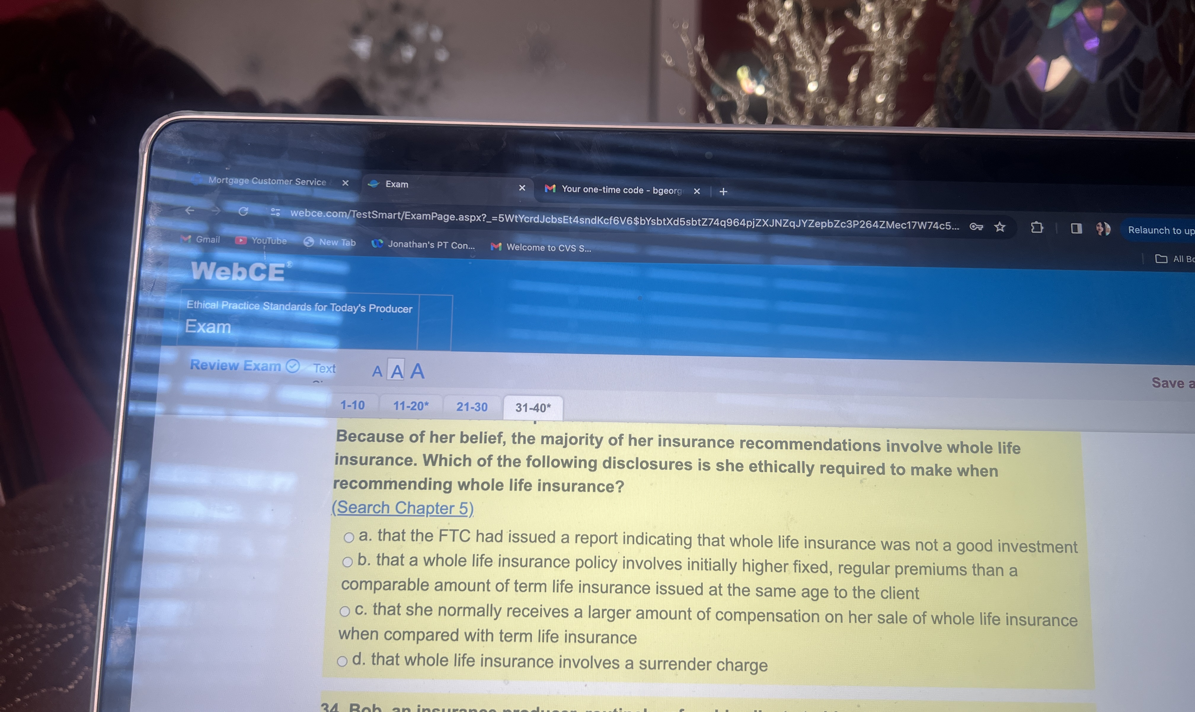  Mortgage Customer Service Exam Your one-time code - bgeorg webce.com/TestSmart/ExamPage.aspx?_=5WtYcrdJcbsEt4sndKcf6V6$bYsbtXd5sbtZ74q964pjZXJNZqJYZepbZc3P264ZMec17W74c5... O.
