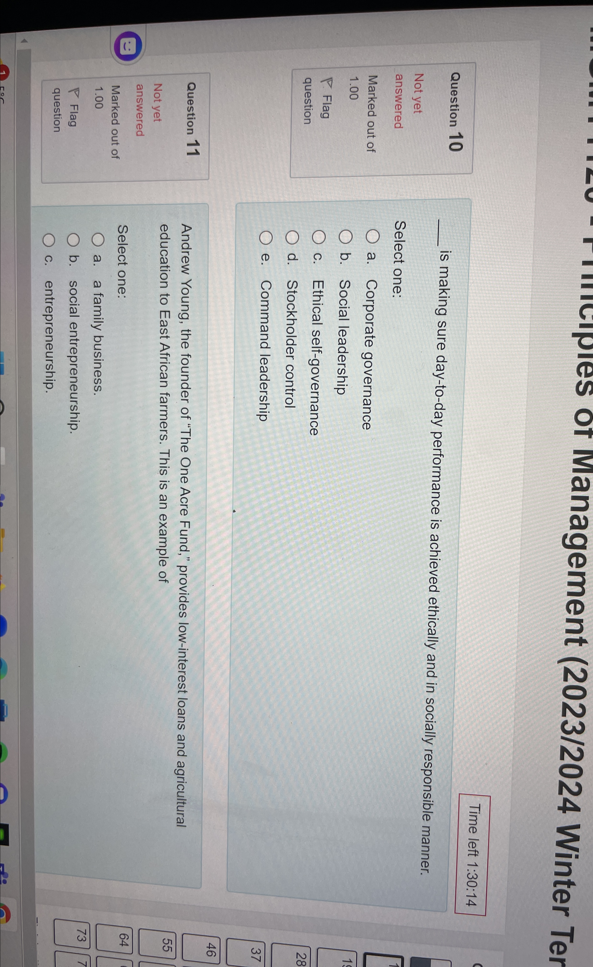  Time left 1:30:14 Question 10 Not yet answered Marked out of