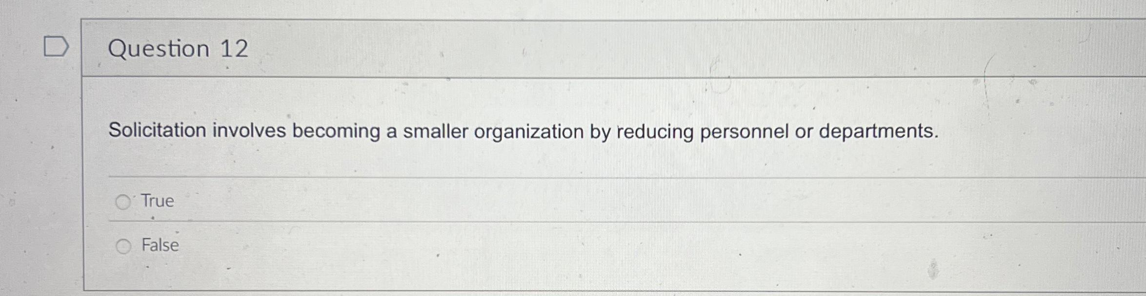  Question 12 Solicitation involves becoming a smaller organization by reducing personnel
