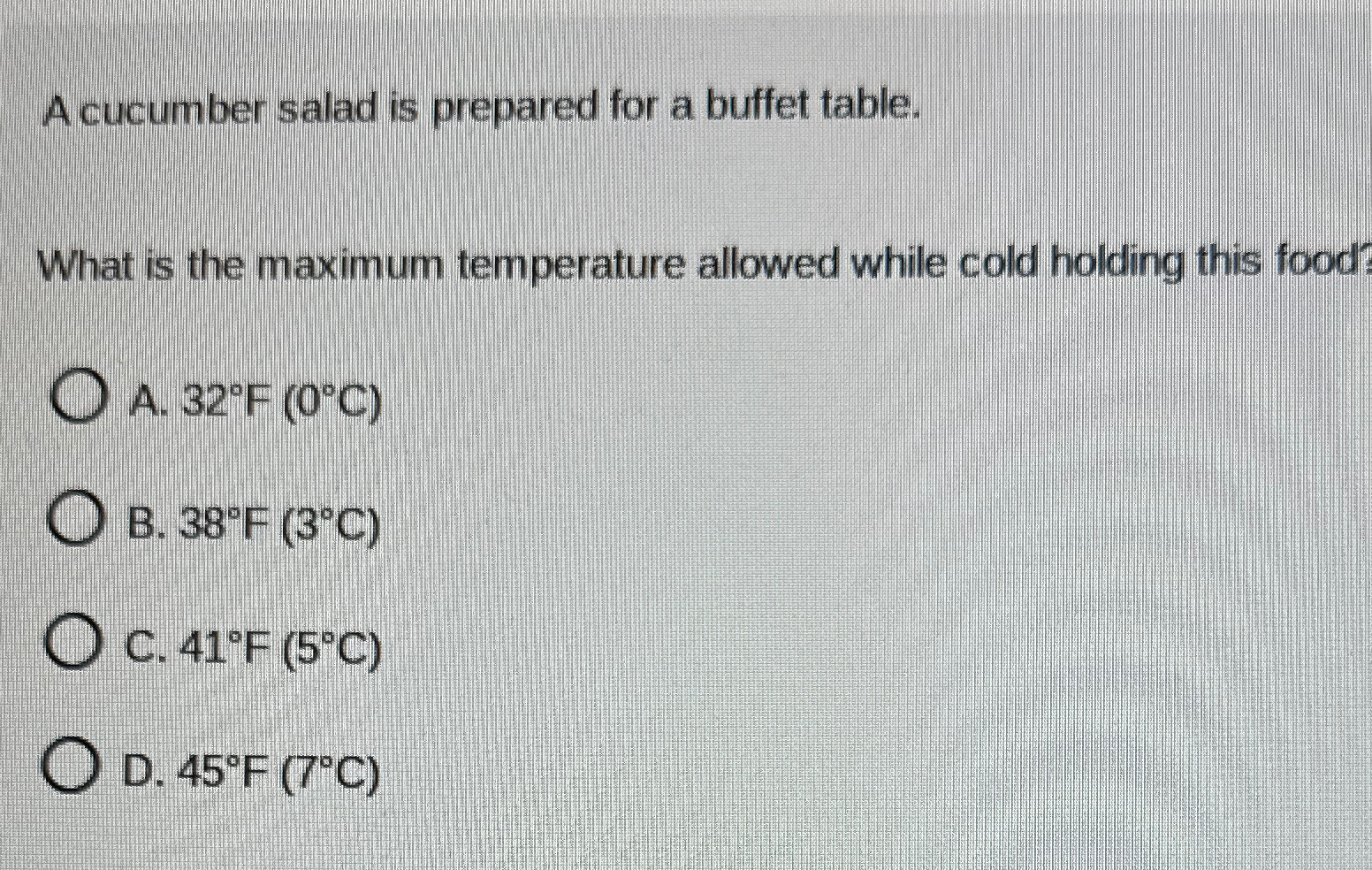  A cucumber salad is prepared for a buffet table. What is