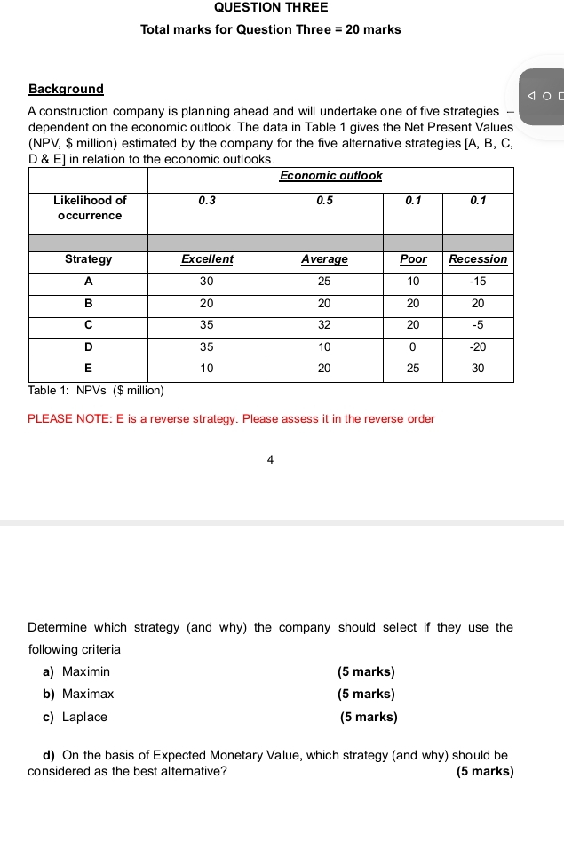  QUESTION THREE Total marks for Question Three =20 marks Background A