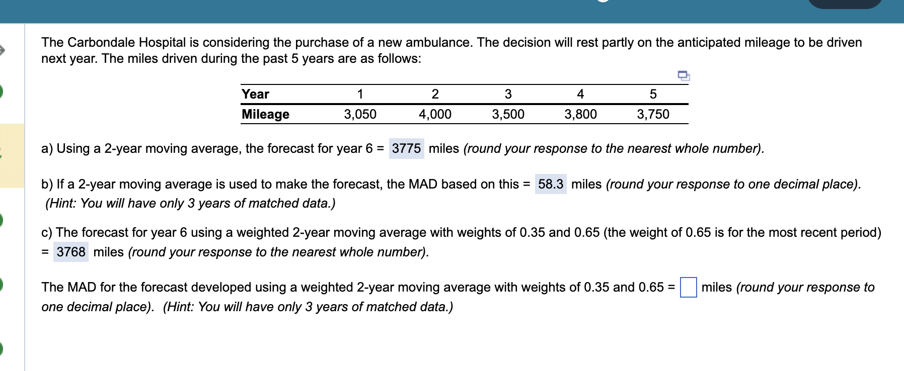  Please use excel to solve Please focus on question: "he MAD