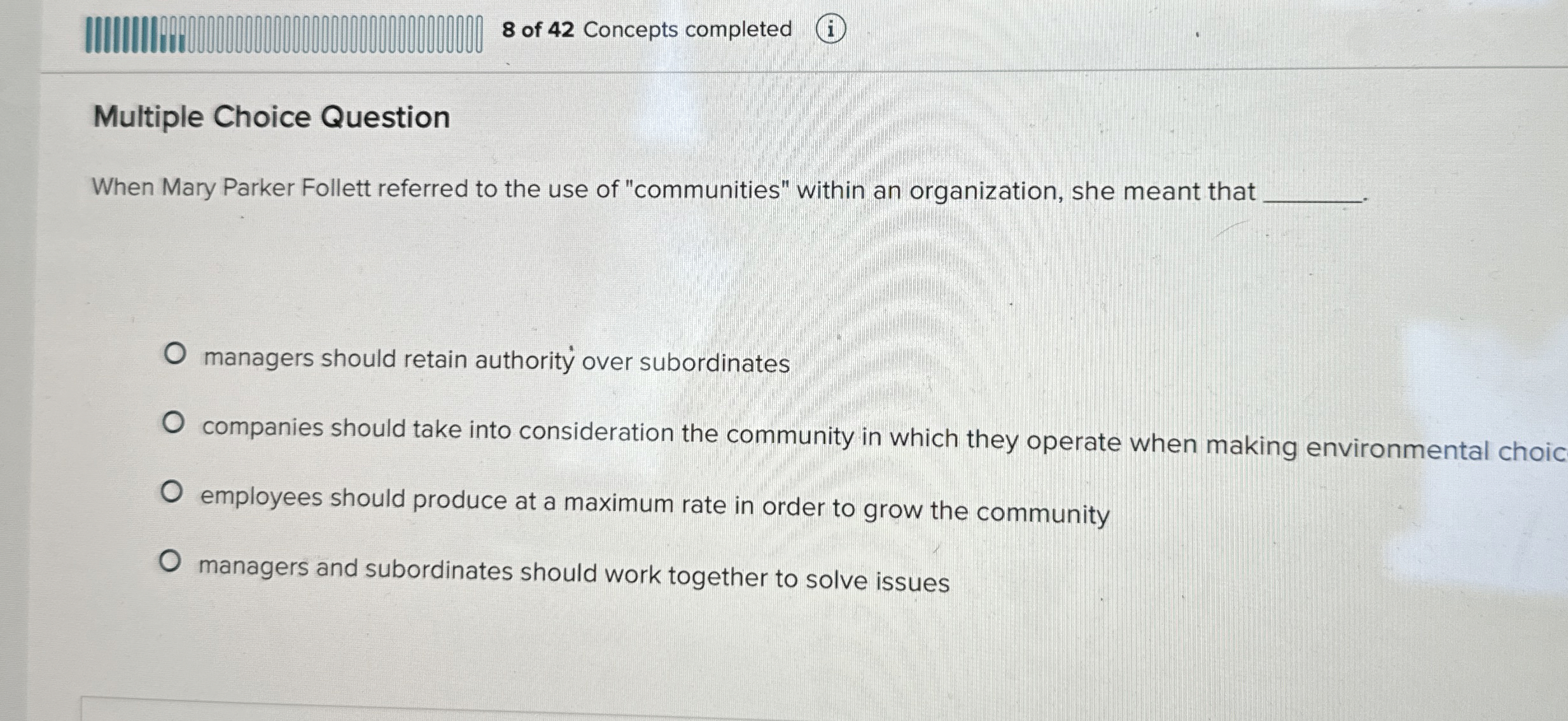  8 of 42 Concepts completed (i) Multiple Choice Question When Mary