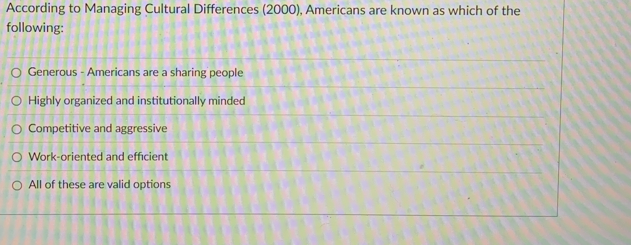 According to Managing Cultural Differences (2000), Americans are known as which