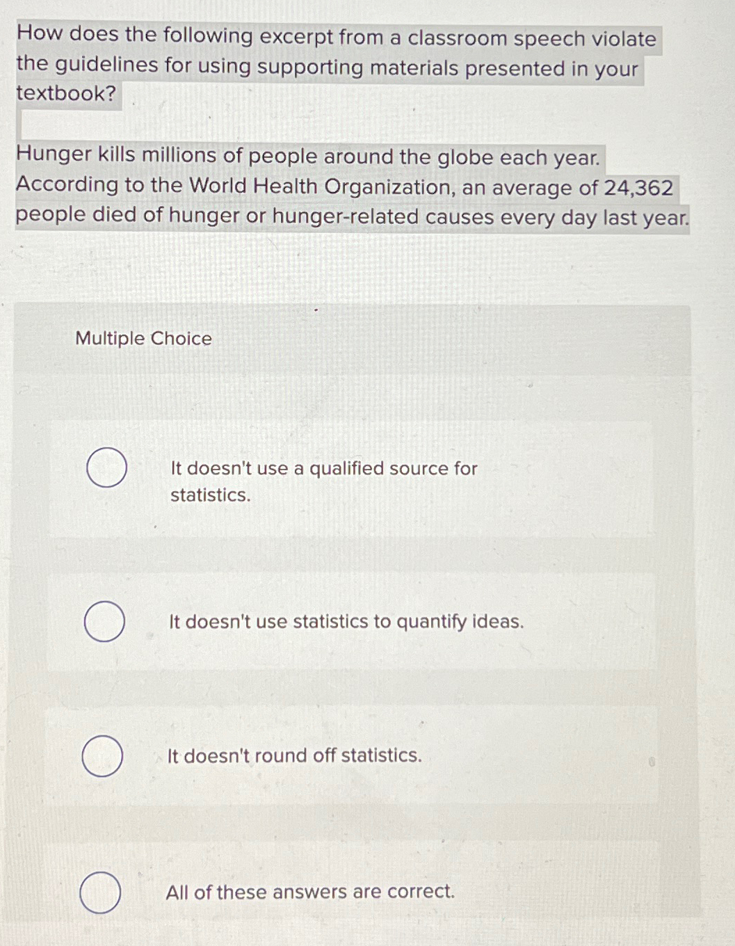  How does the following excerpt from a classroom speech violate the