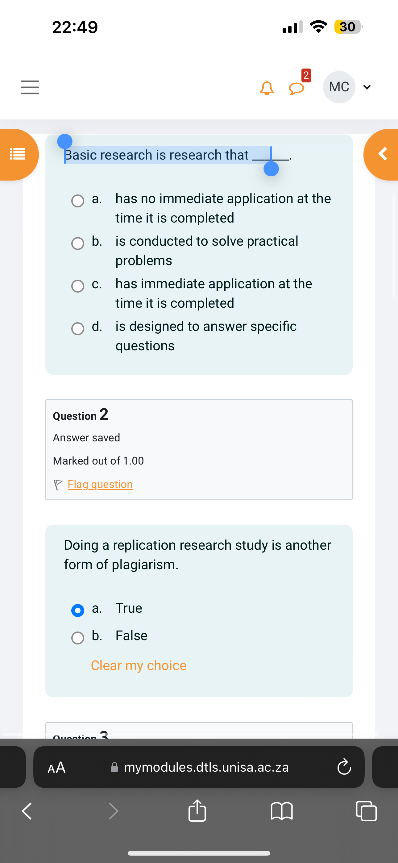  22:49 30 Basic research is research that q, a. has no