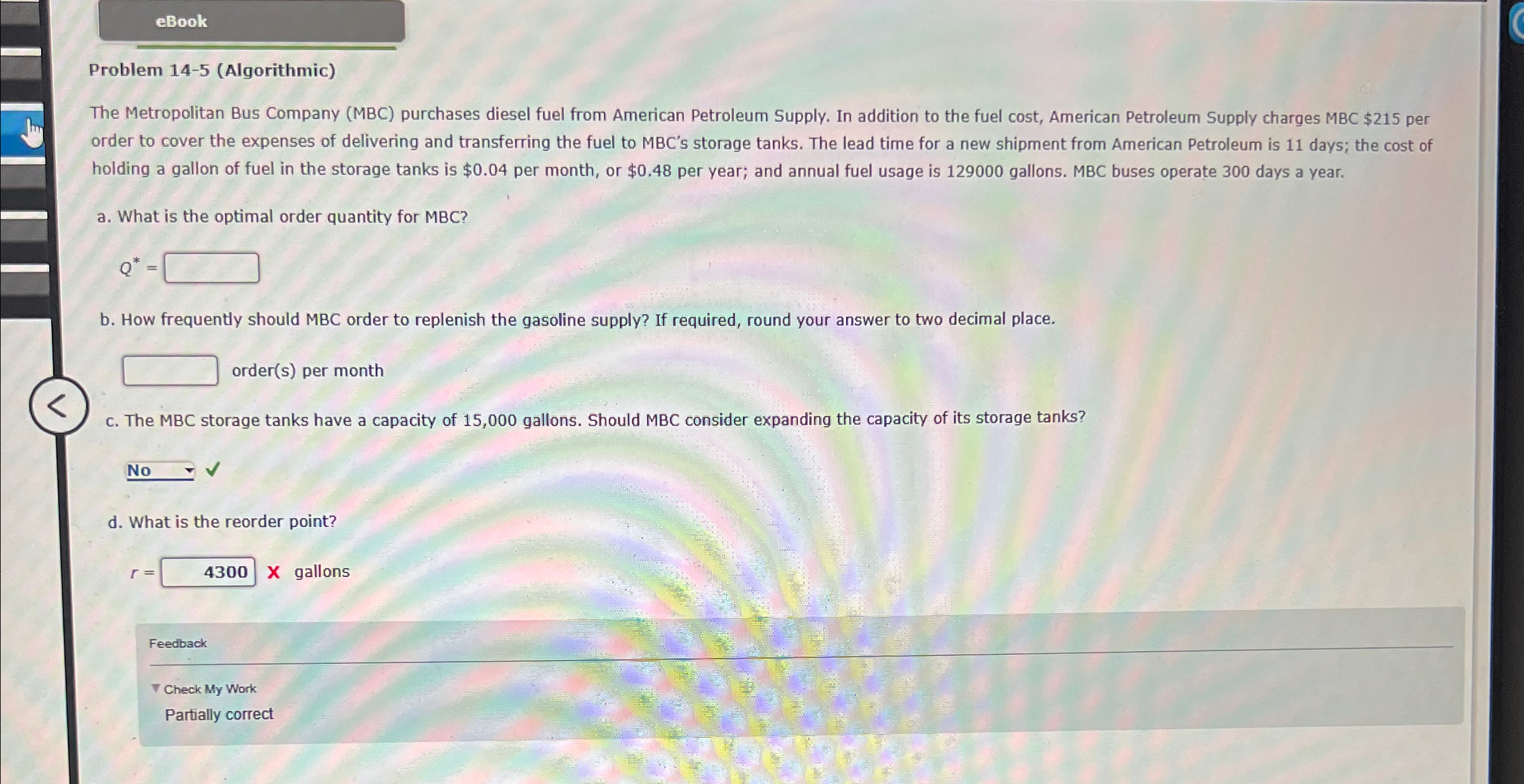  Problem 14-5(Algorithmic) The Metropolitan Bus Company (MBC) purchases diesel fuel from