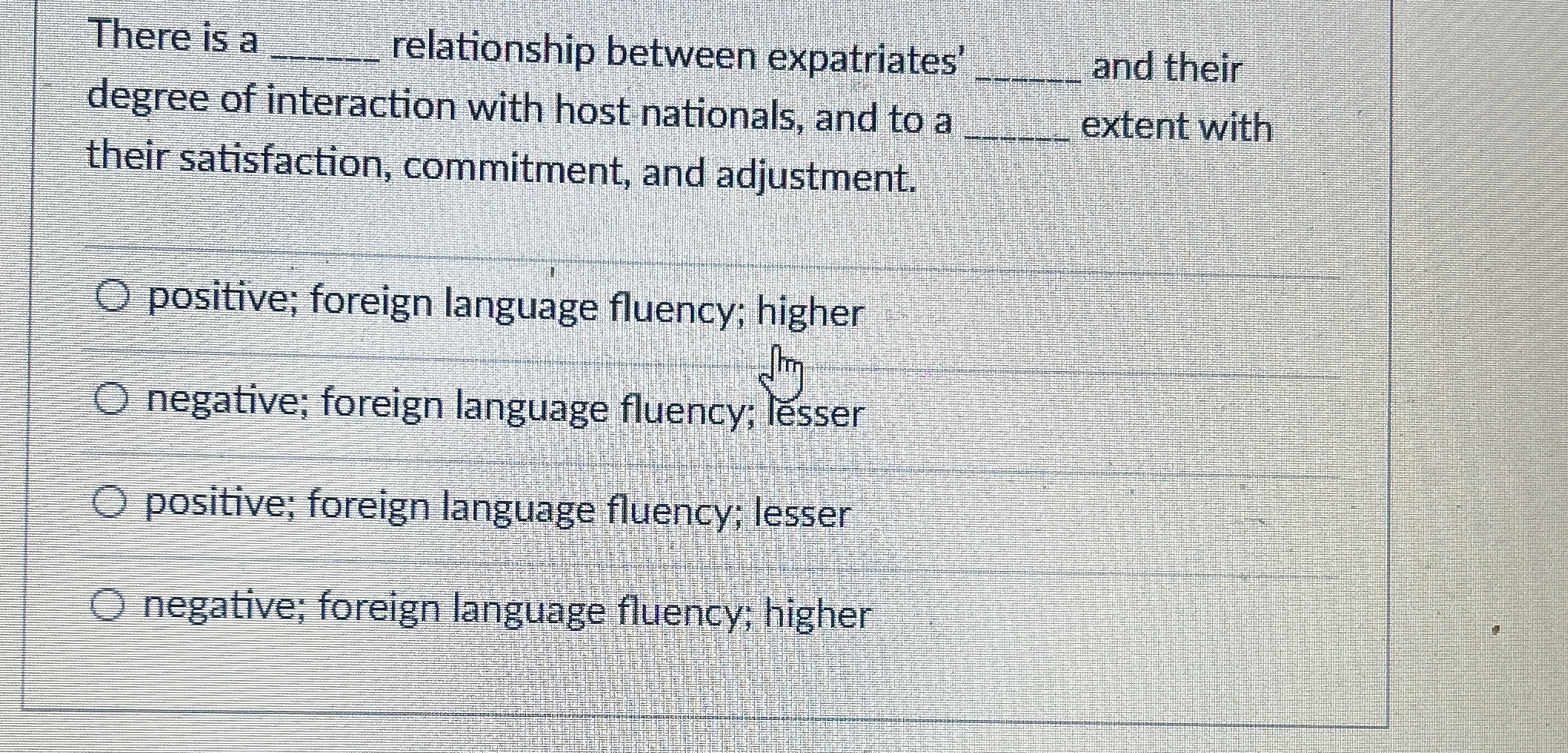  There is a q, relationship between expatriates' q, and their degree