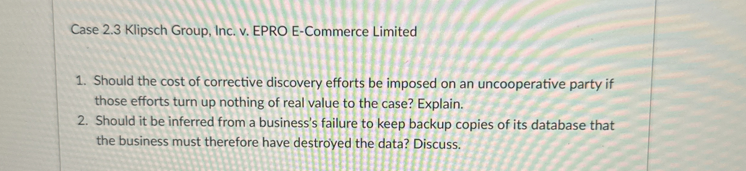  Case 2.3 Klipsch Group, Inc. v. EPRO E-Commerce Limited Should the
