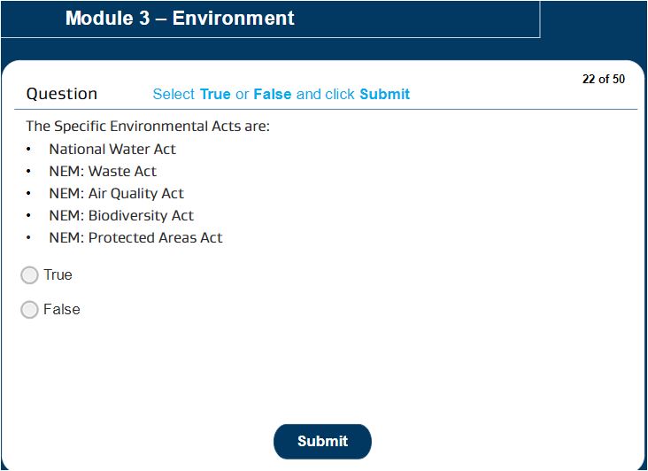  Question Select True or False and click Submit The Specific Environmental