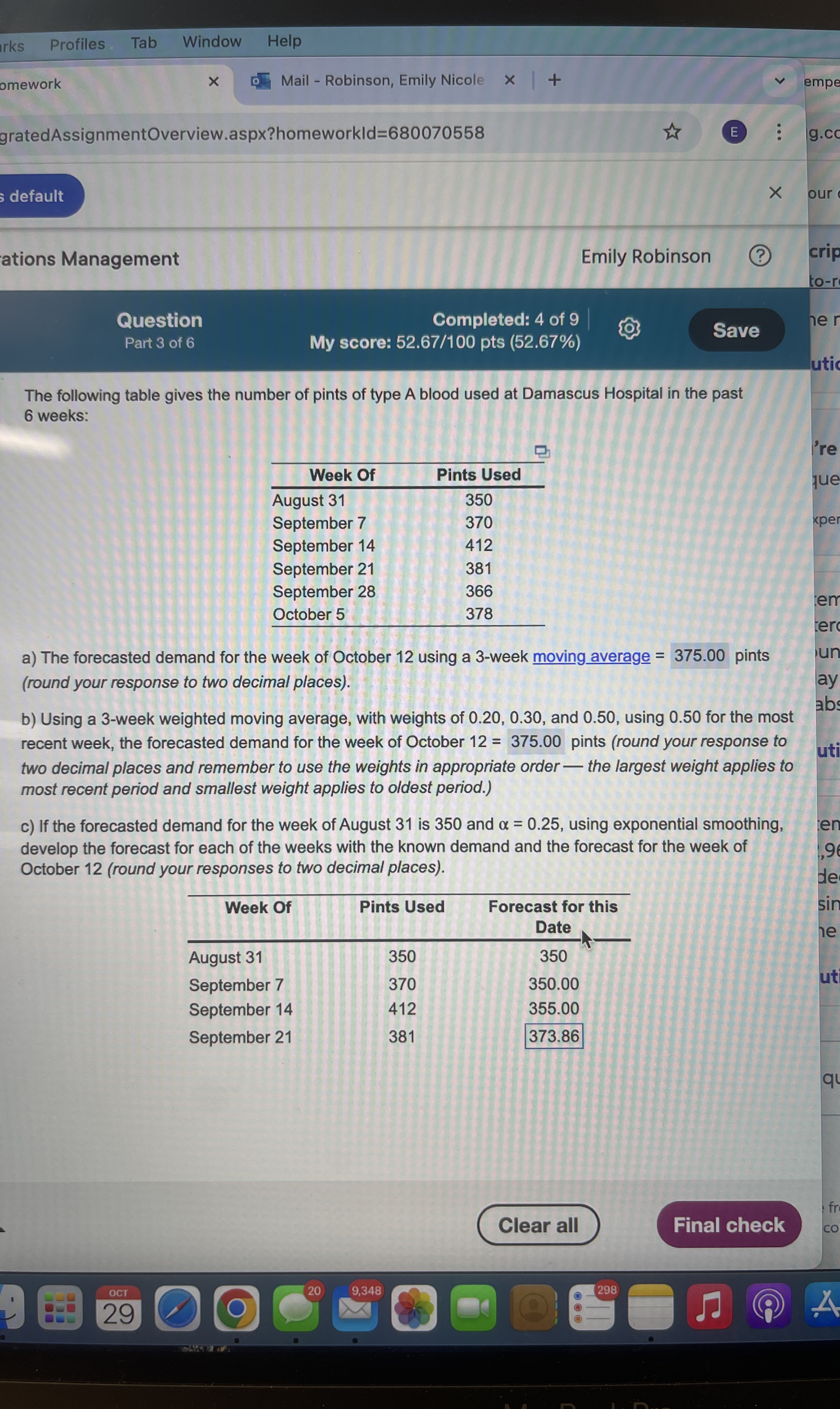  rks Profiles Tab Window Help omework Mail - Robinson, Emily Nicole