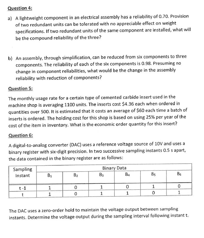  Question 4: a) A lightweight component in an electrical assembly has