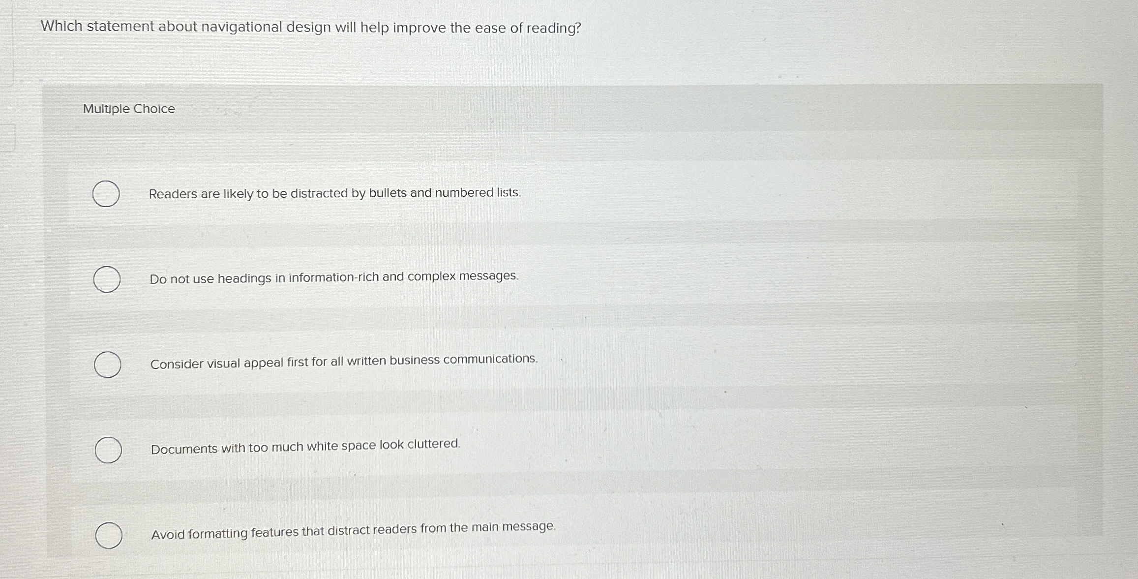  Which statement about navigational design will help improve the ease of