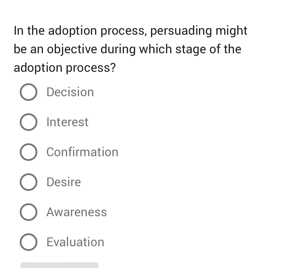  In the adoption process, persuading might be an objective during which