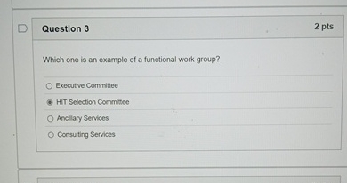  Question 3 Which one is an example of a functional work