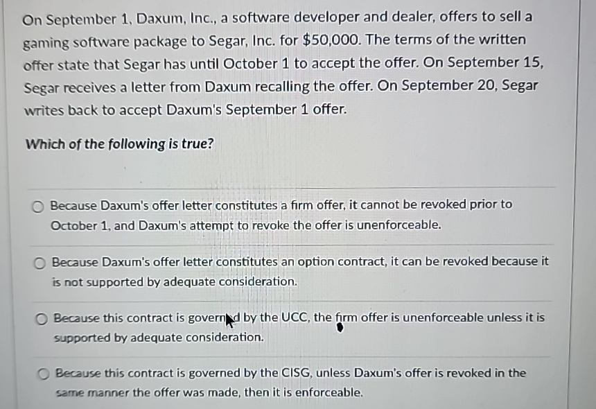  On September 1, Daxum, Inc., a software developer and dealer, offers